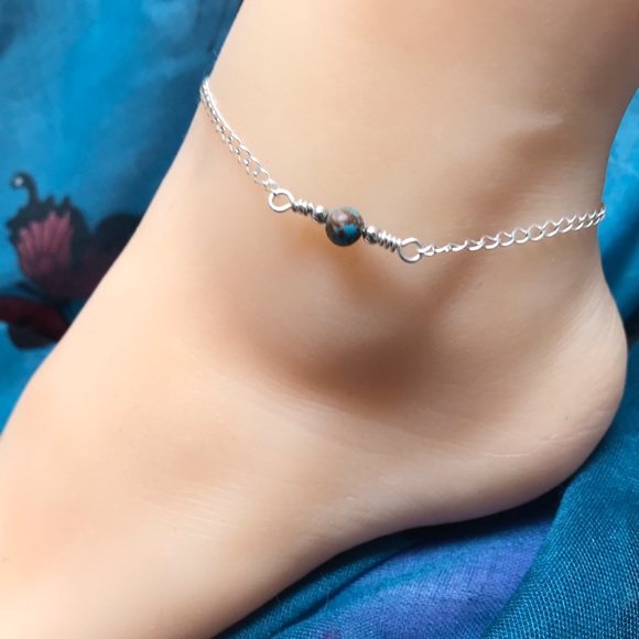 Blue Lace Agate Ankle Bracelet- Blue Crazy Lace Agate Anklet - Picture 2 of 6